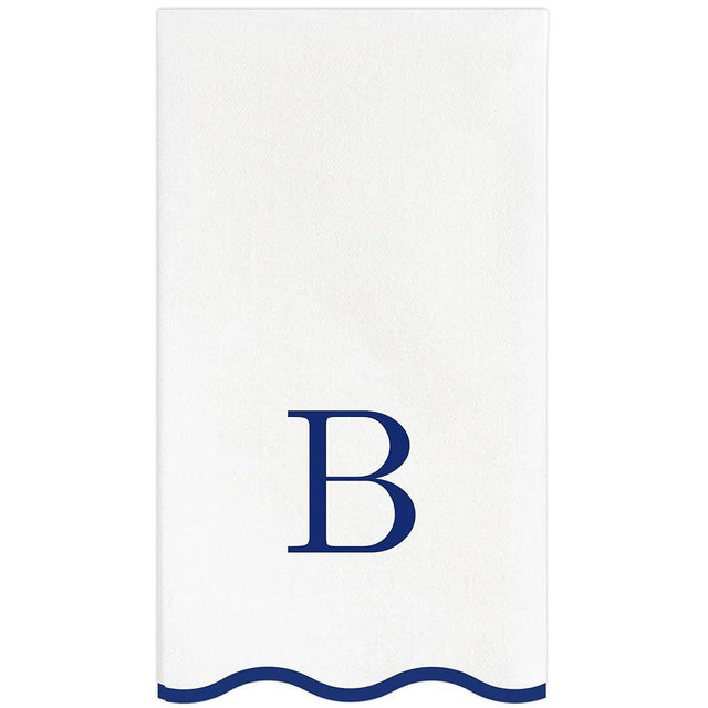 Stxy's Monogram Guest Towels, 40 Lettered Hand Towels - Navy Blue Letter 'B', Decorative Scalloped Monogrammed B Paper Napkins, Blue and White Disposable Dinner Napkins for Bathroom, Hostess Gifts