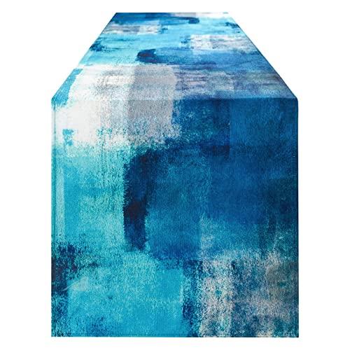 Winotic Turquoise Table Runner Teal Abstract Modern Art Painting Blue Table Linen for Farmhouse Kitchen Dining Parties Home Decor 13 x 90 Inch