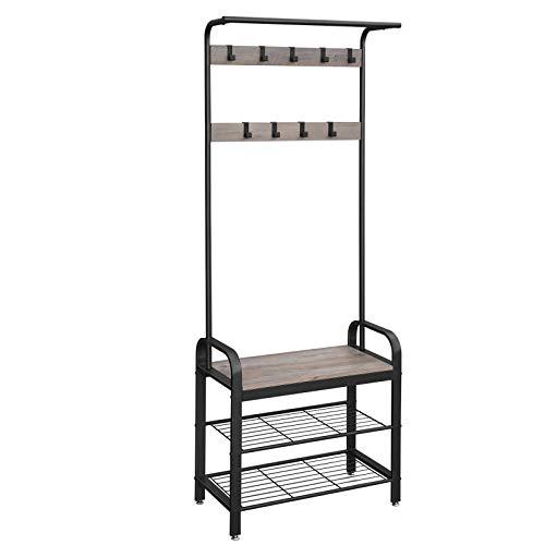 VASAGLE DAINTREE Coat Rack, Shoe Bench, Hall Tree, Entryway Storage Shelf, Industrial Accent Furniture with Metal Frame, 3-In-1 Design, Easy Assembly, Greige UHSR40MB