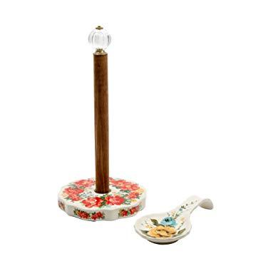 The Pioneer Woman Vintage Paper Towel Holder w/ Rose Shadow Spoon Rest