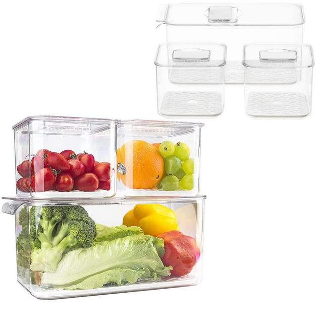 Slideep Food Storage Containers Produce Saver with Lids, Stackable  Refrigerator Freezer Organizer Bins with Removable Drain Tray, Fridge Fresh  Keeper