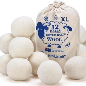 Handy Laundry Wool Dryer Balls - Natural Fabric Softener, Reusable, Reduces Clothing Wrinkles and Saves Drying Time, Better Alternative to Plastic Balls and Liquid Softener (Pack of 12)