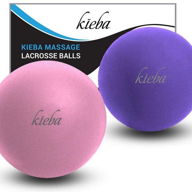 Kieba Massage Lacrosse Balls for Myofascial Release, Trigger Point Therapy, Muscle Knots, and Yoga Therapy. Set of 2 Firm Balls (Pink and Purple)