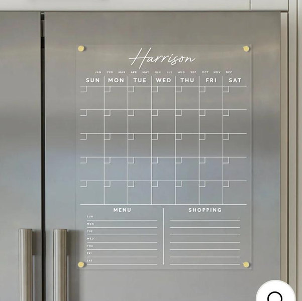 Clear Acrylic Monthly Fridge Calendar | Custom Family Name and Bottom Sections