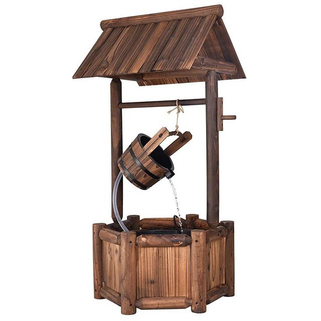 Giantex Wishing Well Fountain, Rustic Wooden Wishing Wells for Outdoors, Decorative Fountain with Electric Pump and Water Bucket for Backyard Patio Garden