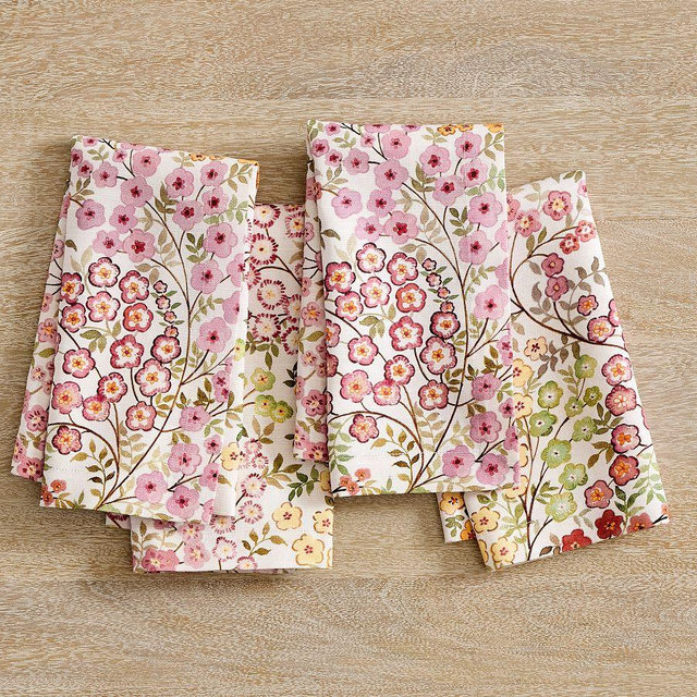 Flowervine Cotton Napkins, Set of 4 - Pink