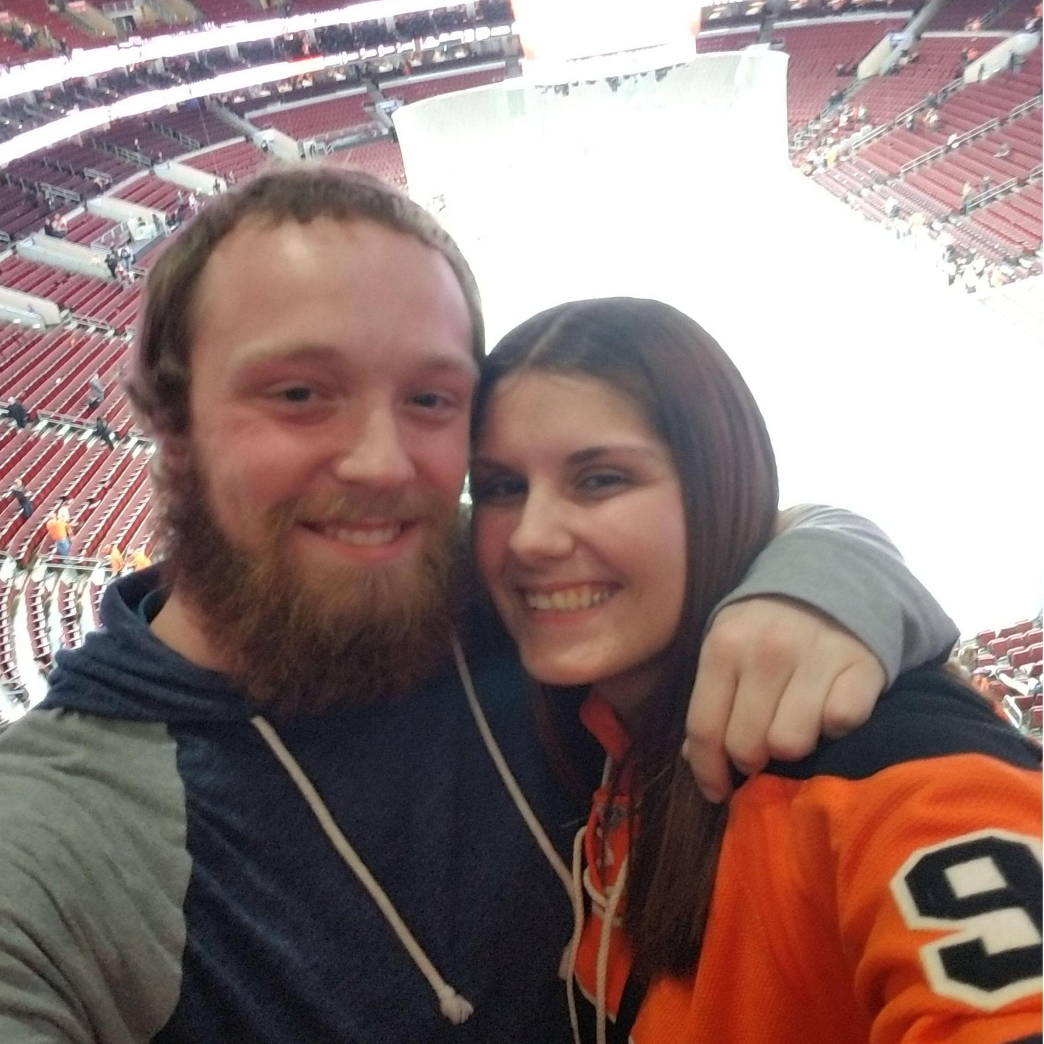 Flyers game, April 2018 (they won 5-1 and clinched their spot in the playoffs, then we walked to Citizen's Bank Park to catch the Phillies home opener!)