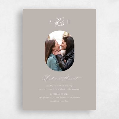 Greige, Brown Wedding Invitation - Olmo Frame