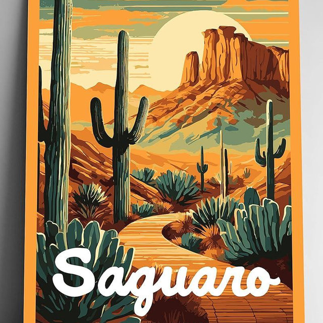GO SEE DESIGN Saguaro National Park Modern Style Travel Poster - 8x10-12x18-18x24-24x36 / 4x6 Postcard Designer Series Art Print USA United States Wall Art Arizona (12x18 Inch Poster)
