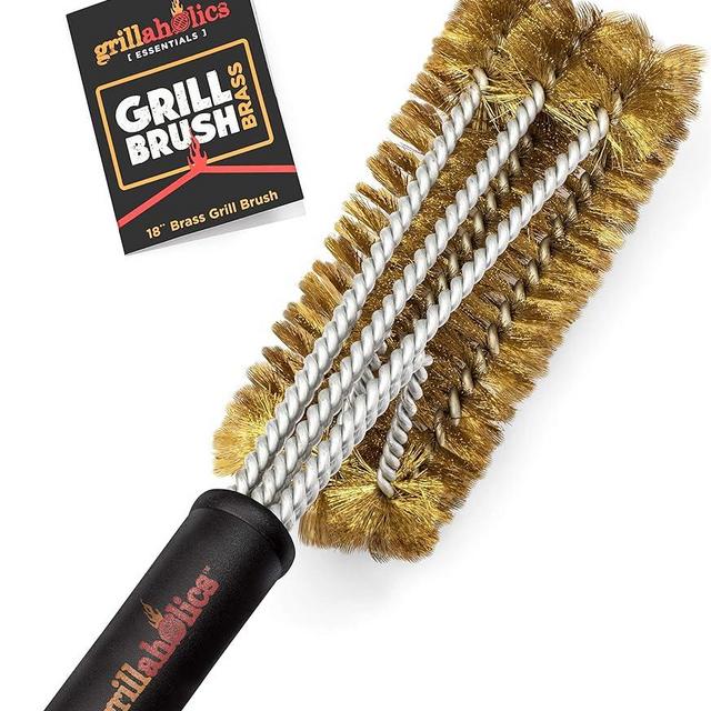 Grillaholics Essentials Brass Grill Brush - Softer Brass Bristle Wire Grill Brush for Safely Cleaning Porcelain and Ceramic Grates - Lifetime Manufacturer's Warranty