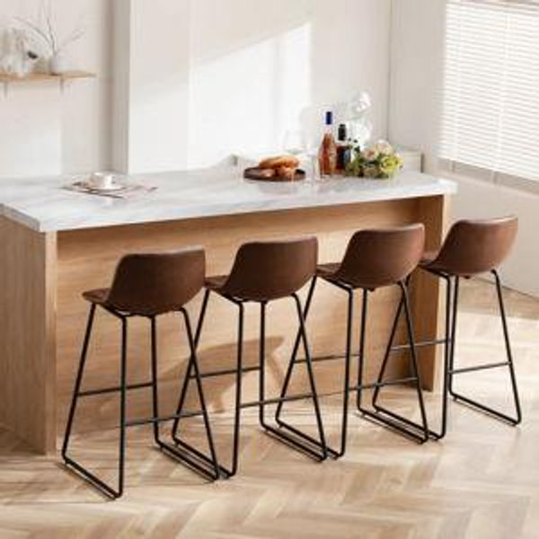 Bar Stools of 2/3/4, 26/30 Inch Counter Height Barstools with Back Faux Leather Bar Height Stools for Kitchen Island Counter - Brown, Bar Stool (30' Seat Height)