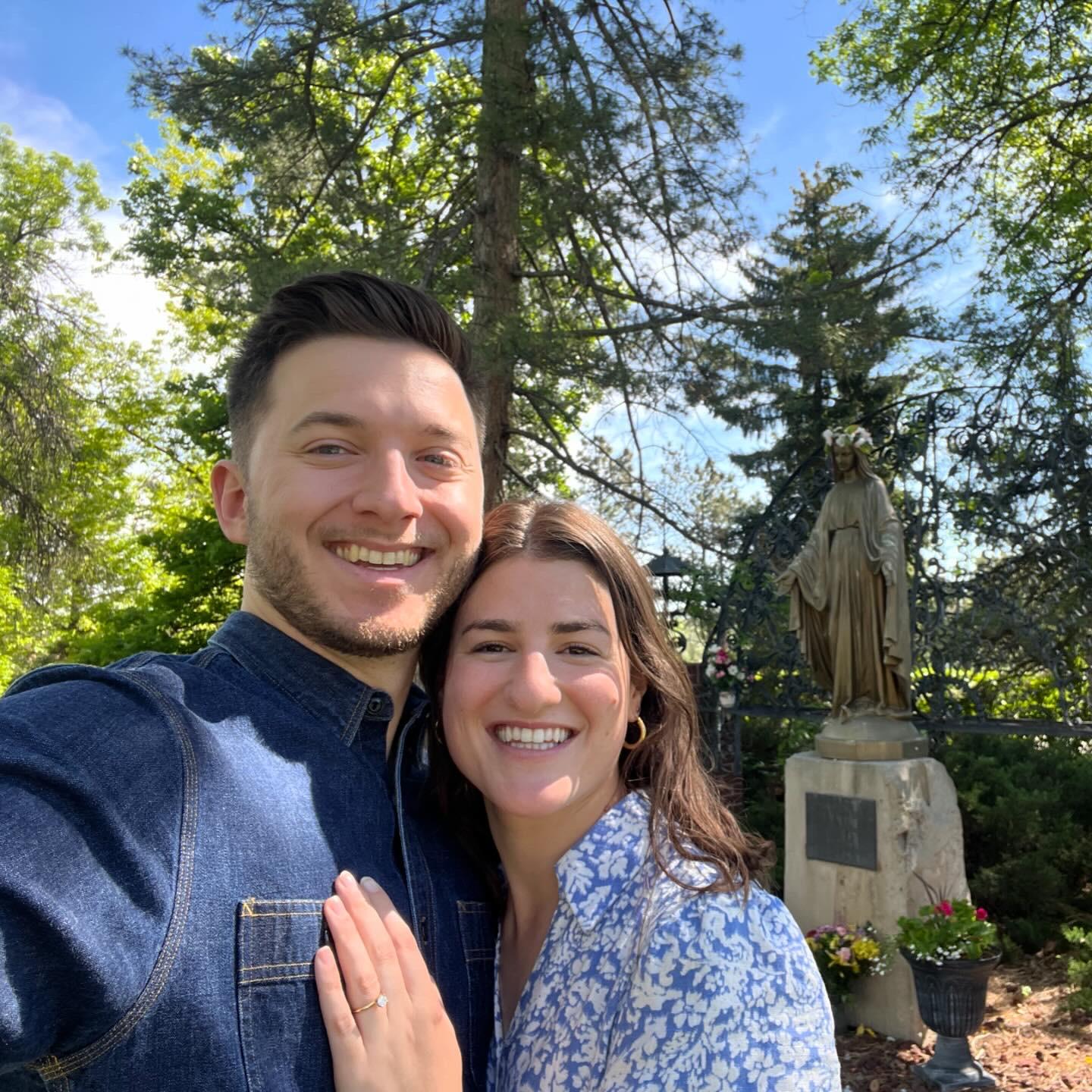 Right after getting engaged outside of the Carmelite Monastery in Littleton