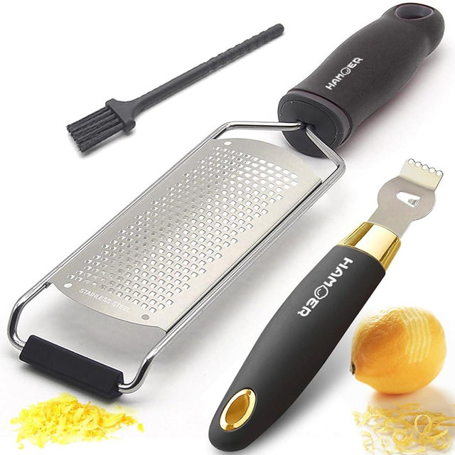 HAMOER Grater Zester for Cheese Chocolate Lemon Fruit Ginger Multi-Tool Set Ergonomic Non-Slip Handle (Two Tools)…