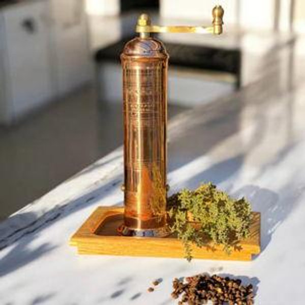 Original Greek European Pepper Mill Grinder 9 Inch Tall with Crank Handle | Copper
