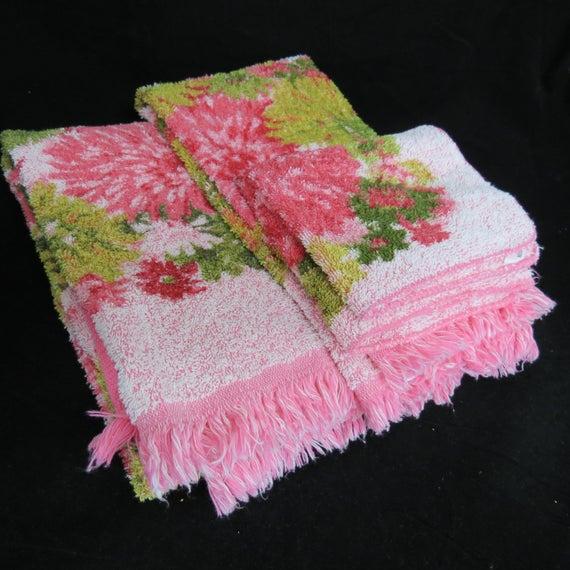 Vintage JCPenney Bath Towel Set, Pink Floral Towels, Free Shipping, 5HTT19