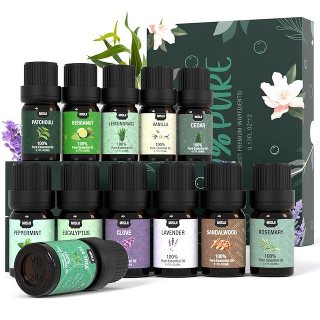 MISIJI Essential Oils Set Top 12 Aromatherapy-Essential Oils for Diffuser for Home,Air Freshening Diffuser Oils Scents for Aromatherapy,Laundry,Candle&Soap Making,Humidifiers 12 X 5ML