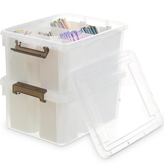 Citylife 17 QT Plastic Storage Bins Clear Storage Box with Lids Multipurpose Stackable Storage Containers for Organizing Tool, Craft, Crayon, 2 Packs
