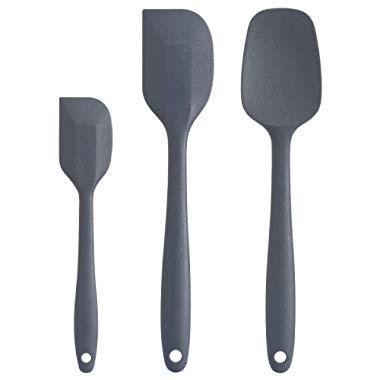 Cooptop Premium Silicone Spatula Set of 3 - Heat Resistant Baking Spoon & Spatulas - Pro Grade Non-stick Silicone with Steel Core (Dark Grey)