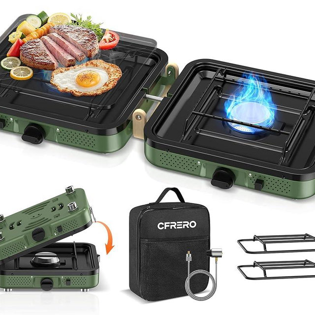 Propane 2-Burner Foldable Camping Stove with Carry Bag, Portable Propane Camp Stoves with Adjustable Burners & Piezo Ignition for Outdoor Cooking, Tailgating, Backyard Gathering(Griddle Not Included)