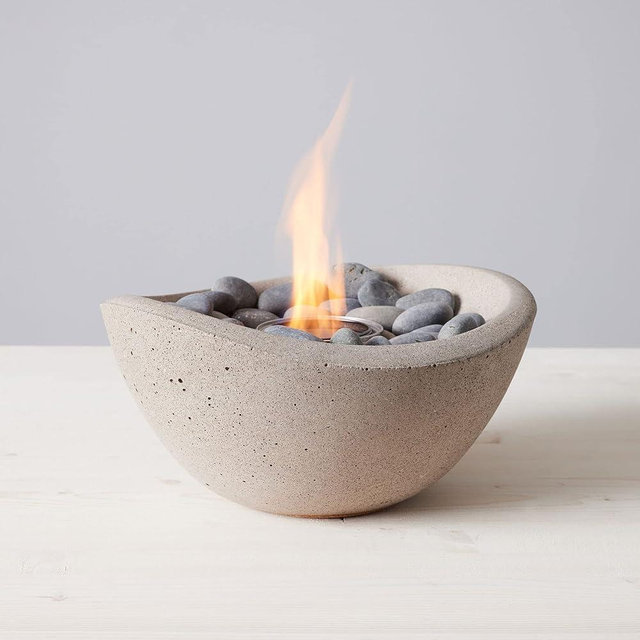 TerraFlame Wave Fire Bowl Table Top | Portable Concrete Fire Pit for Indoor and Outdoor | 1 Gel Fuel Can | Clean Burning and Smoke-Free | Protective Cork Base | StoneCast Sand Finish