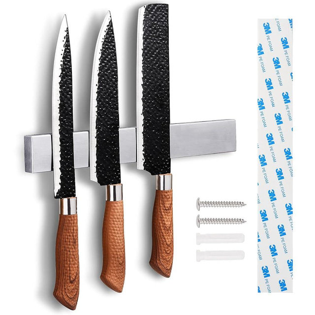 Enkrio Knife Magnetic Strip - Upgraded 11.8 Inch Stainless Steel Magnetic Knife Holder for Wall with 3M Type, Magnet Knife Strip Bar Rack for Kitchen Utensil & Tool Holder