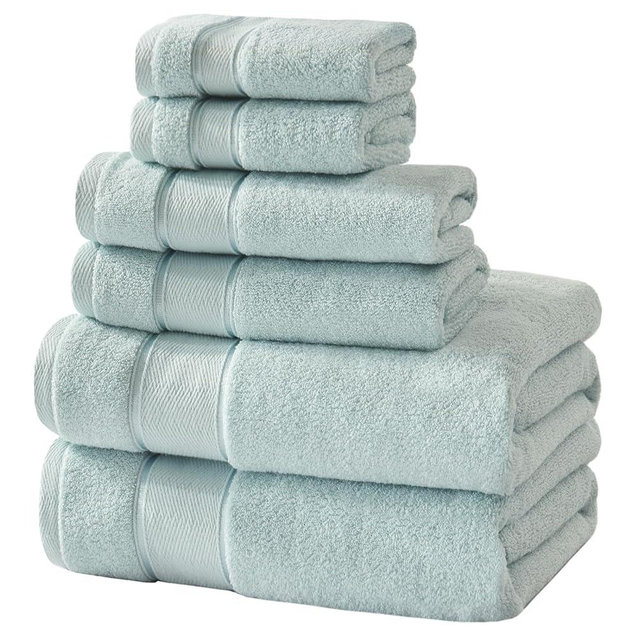 Marvione Bath Towels Set 6 Piece, 100% Turkish Cotton Highly Absorbent and Soft Towels for Bathroom 2 Bath Towels 2 Hand Towels 2 Washcloths, Light Blue