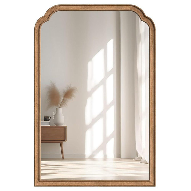 Acovy 24"x36" Solid Wood Bathroom Mirror Tempered Glass for Wall Mounted, Rustic Wood Frame Wall Mirror Decorative for Vanity Mirror Living Room Bedroom Entryway Mirror, Brown