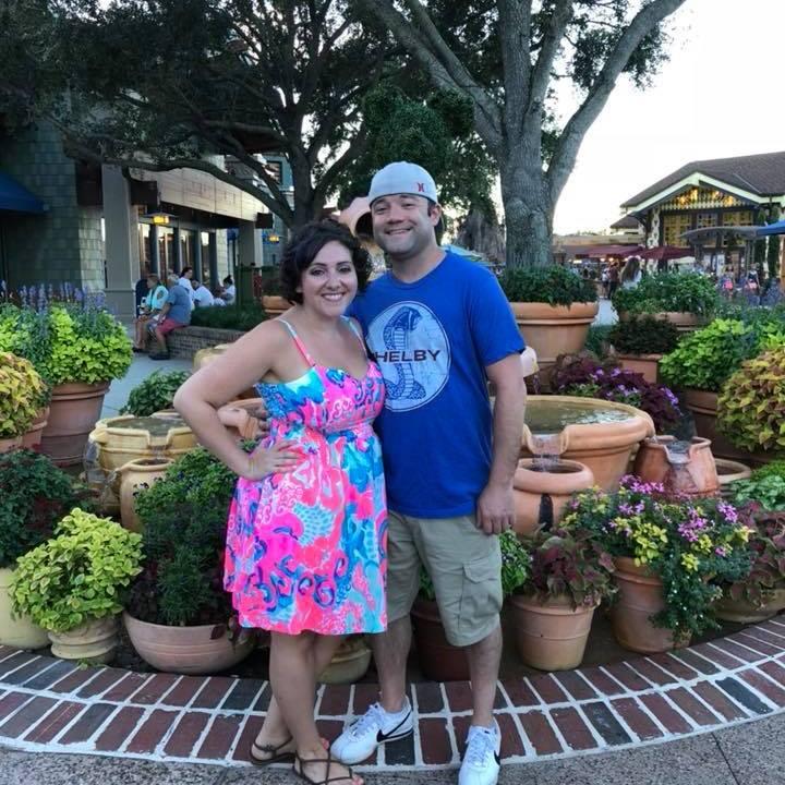 Mark's birthday, in front of Sylvie's special fountain, August 2018