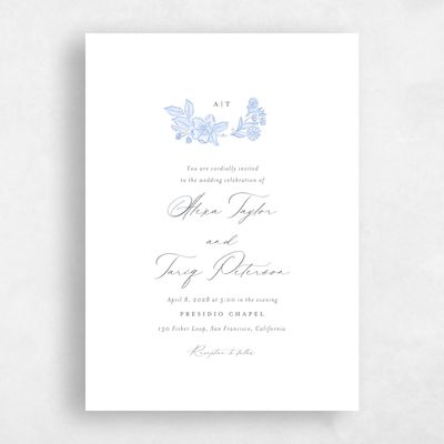 Dark Pastel Blue Wedding Invitation - Siena Classic