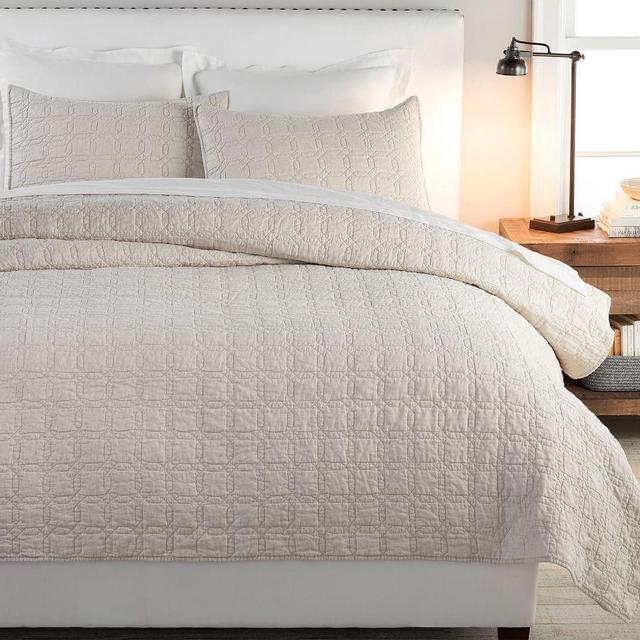 Belgian Flax Linen Trellis Quilt, King/Cal King, Flax