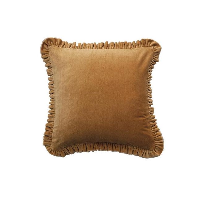 Creative Co-Op, Mustard Velvet Ruffled Square Pillow