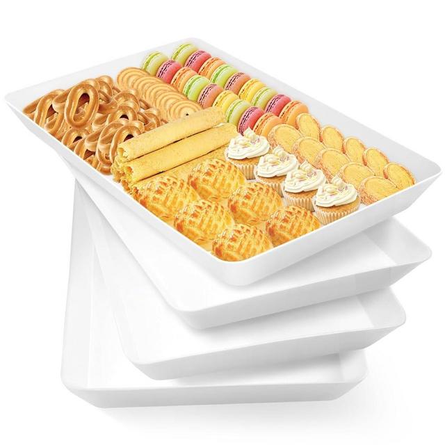 WOWBOX Serving Tray for Entertaining, 4-Pack Serving Platters for Fruit, Cookies, Dessert, Snacks, Reusable Plastic Trays for Serving Food and Pantry Organization in Kitchen & for Parties