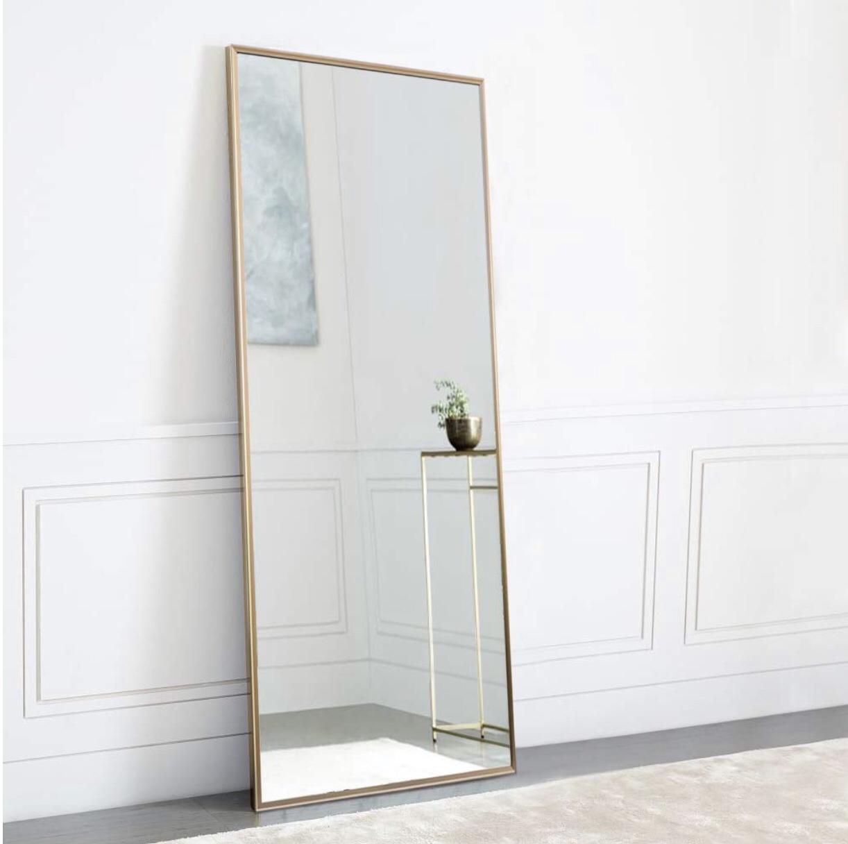 NeuType Full Length Mirror Floor Mirror with Standing Holder Bedroom/Locker Room Standing/Hanging Mirror Dressing Mirror Wall-Mounted Mirror (Golden)