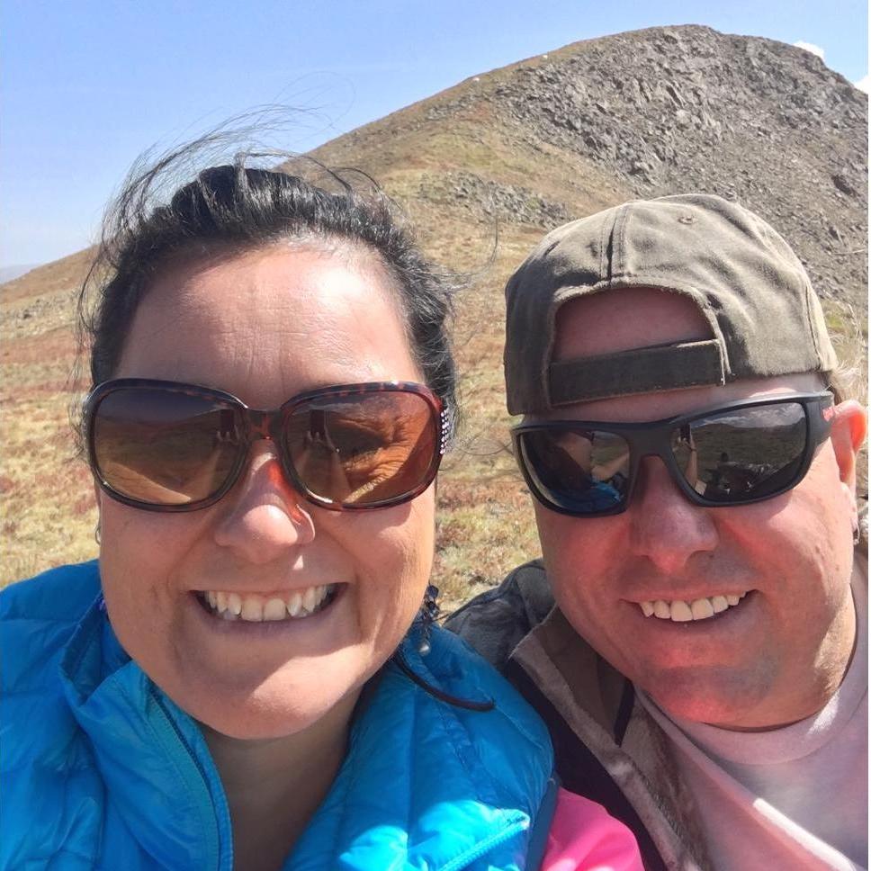 This is our picture with the goats - you have to look very closely to see two white dots on the hillside behind us above our heads...