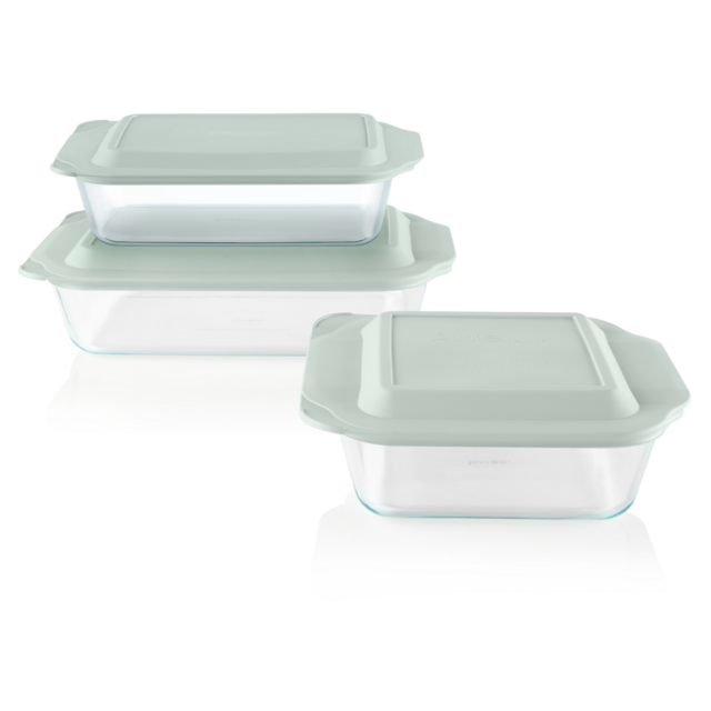 Pyrex®Deep 6-piece Glass Baking Dish Set with Green Sage Lids