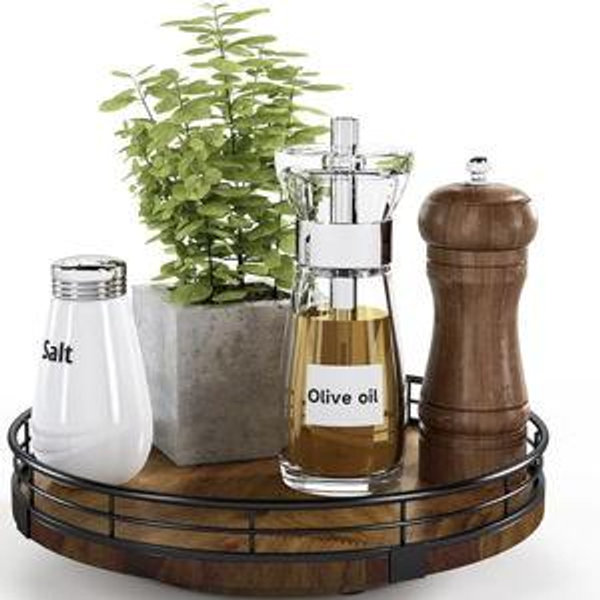 Farmhouse Oak 9" Lazy Susan Turntable Organizer for Cabinet, Round Wooden Lazy Susan Organization and Storage for Dining Table, Pantry, Kitchen, Countertop, Cupboard,Home Decor, Walnut Wood