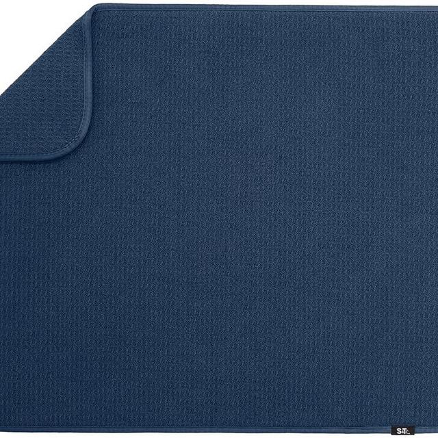 S&T INC. Dish Drying Mat XL, 18” x 24”, Absorbent Microfiber Kitchen Counter Mat, Dish Drying Pad for Dishes, Utensils, Pots and Pans, Extra Large, Navy