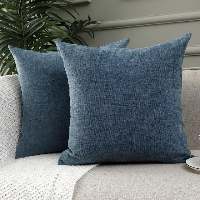 Jepeak Decorative Throw Pillow Covers Cases Pack of 2 Chenille Cozy Modern Concise Square Cushion Covers for Bedroom Sofa Couch Home Decoration, Steel Blue 20 x 20 Inches