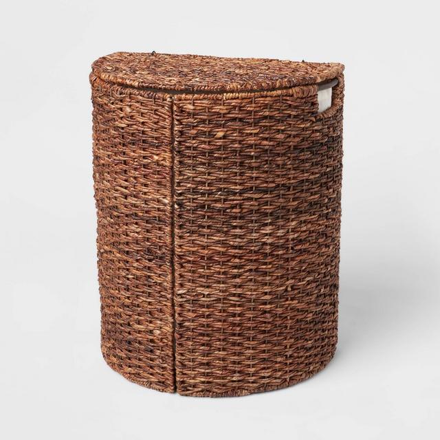 Woven Abaca Lidded Halfmoon Hamper Brown - Brightroom™
