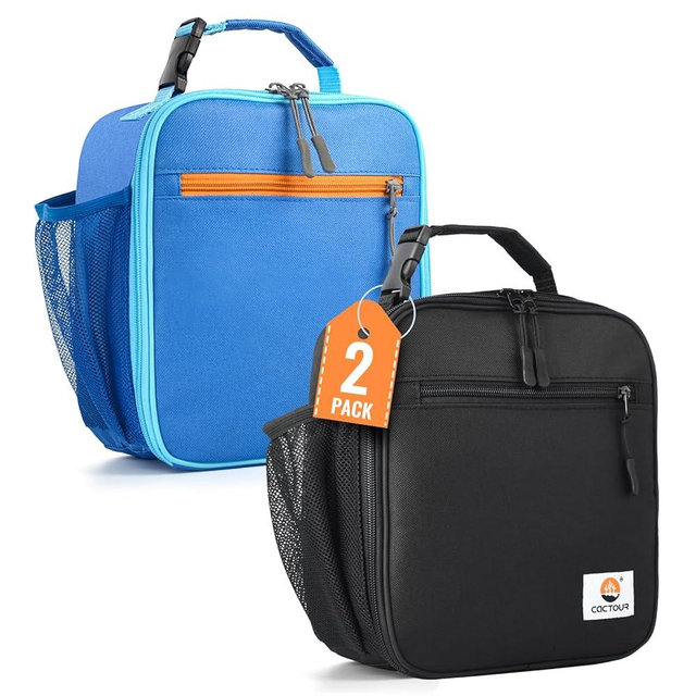 CaCTOUR Lunch Box Kids,2 Packs Insulated Lunch Bag for Girls Boys,Soft Bag Mini Cooler Back to School Thermal Reusable Lunch Bag for Work School Picnic (Blue & Black)