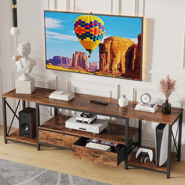 GYIIYUO TV Stand with Drawers for 55 60 65 Inches TV - Entertainment Center and Industrial TV Console Table with Open Storage Shelves for Living Room, Bedroom - 55.1" Rustic Brown
