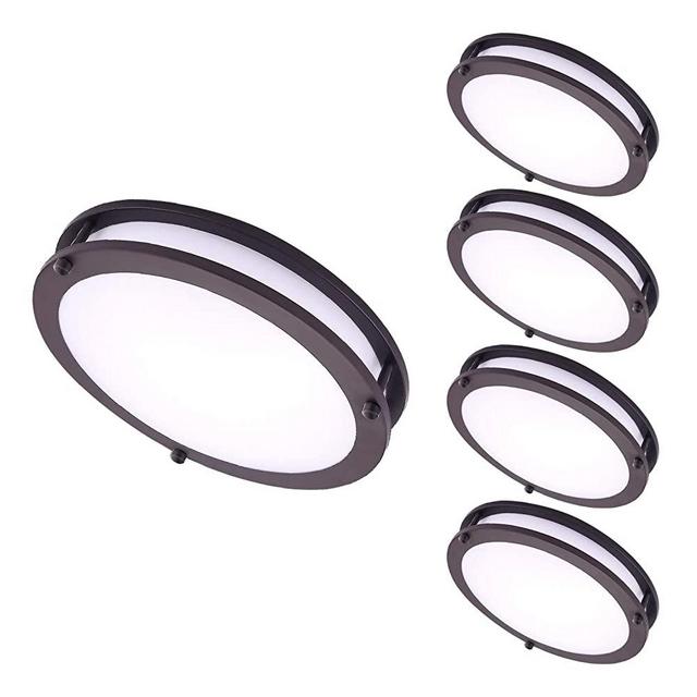 OSTWIN 12 Inch Flush Mount LED Ceiling Light, Dimmable Overhead Light Fixture, 20W (120W Replacement), 1400 Lm, 5000K (Daylight), Oil Rubbed Bronze, ETL, Energy Star (4 Pack)