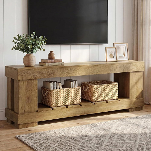 Tribesigns 63-Inch TV Stand for TVs up to 70", Modern Rustic Entertainment Center with Open Storage, 2-Tier Television Stand for Living Room, Bedroom & Family Room, Brown