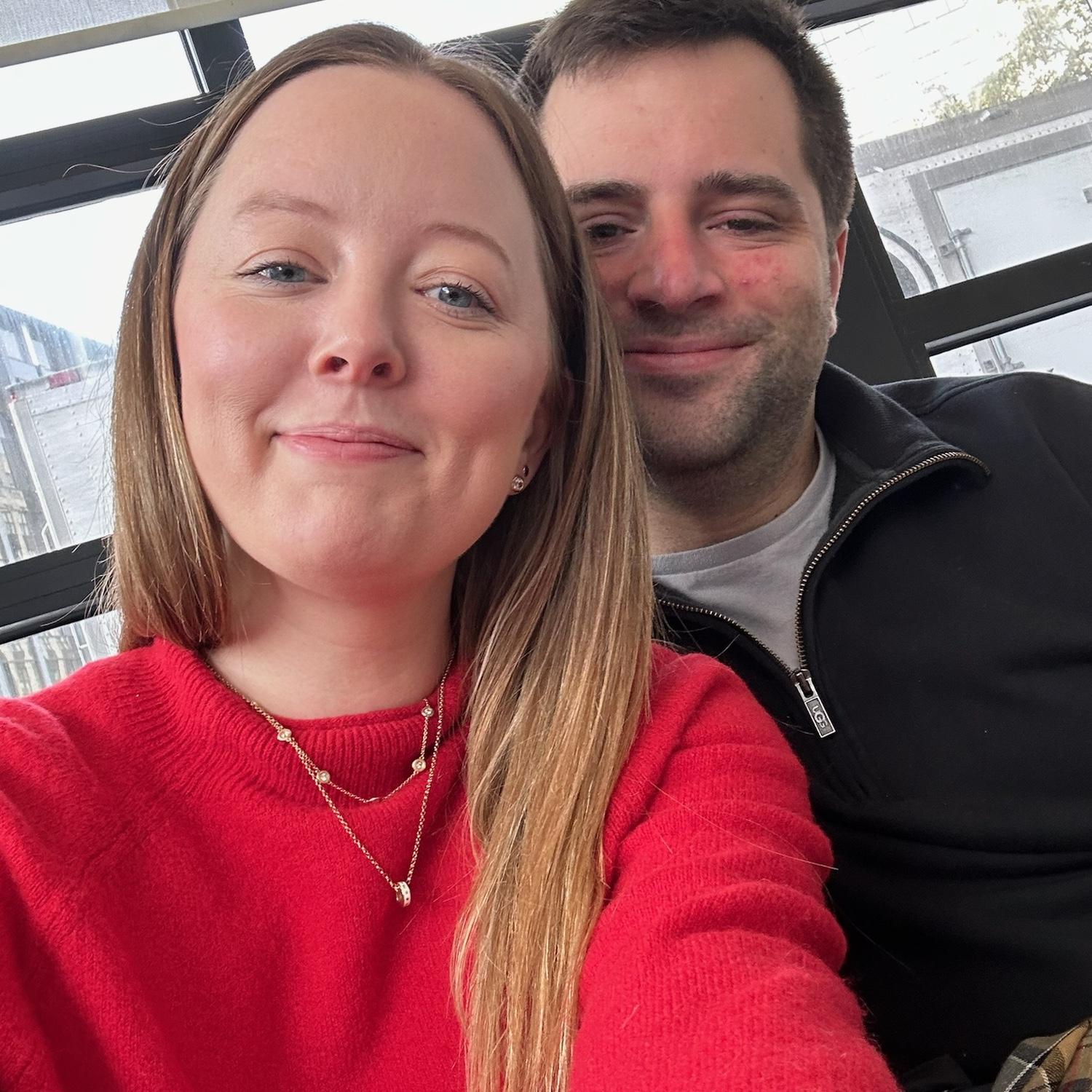 Having coffee at the bakery we had our first date, one year later!