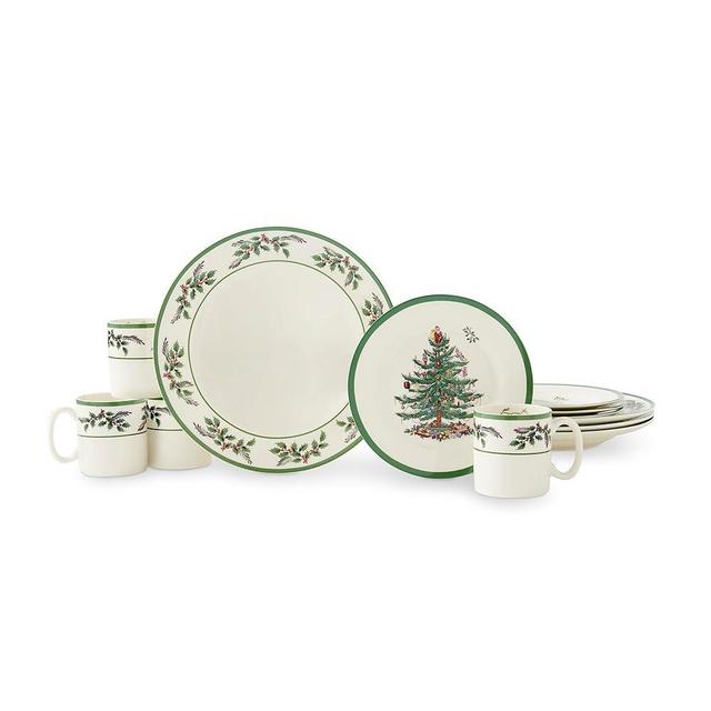 Spode Christmas Tree Holly 12 Piece Dinnerware Set | Service for 4 | Dinner Plate, Salad Plate, and Mug | Made of Fine Earthenware | Microwave and Dishwasher Safe
