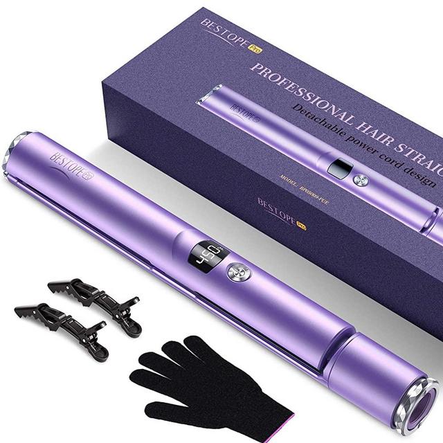 BESTOPE Hair Straightener and Curler 2 in 1 Flat Iron for Hair with Detachable Power Cord Tourmaline Ceramic Hair Straightener Hair Styling Tools Adjustable Temperature 265℉-450℉