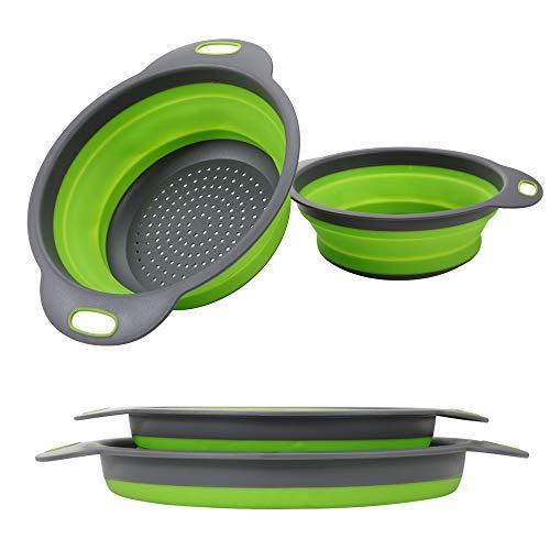 Kitchen Collapsible Colander【2019 New Version】Colander Strainer Over The Sink Vegetable/Fruit Colanders Strainers With Extendable Handles, Folding Strainer for Kitchen (Green)