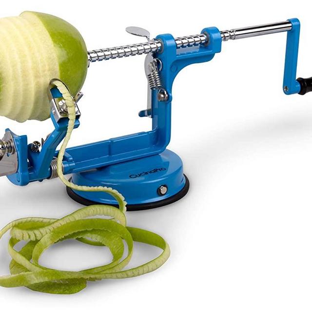 Apple Peeler and Corer by Cucina Pro - Long Lasting Chrome Cast Iron with Countertop Suction Cup, Teal
