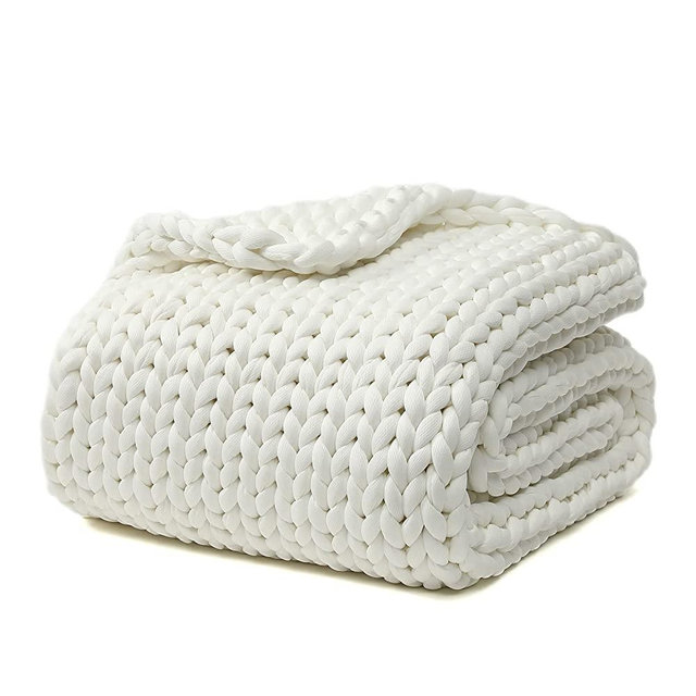 YnM Cooling Knitted Weighted Blanket, Hand Made Chunky Knit Weighted Throw Blanket for Sleep or Home Décor (White, 60''x80'' 20lbs) …