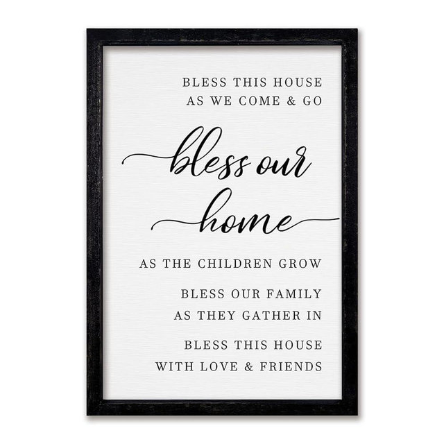 comurdyo Bless This Home Wall Decor 16"×11" Modern Rustic Farmhouse Inspirational Blessing Sweet Family Quote Scripture Sign For Living Room Bedroom House Wall Art Hanging (Black)